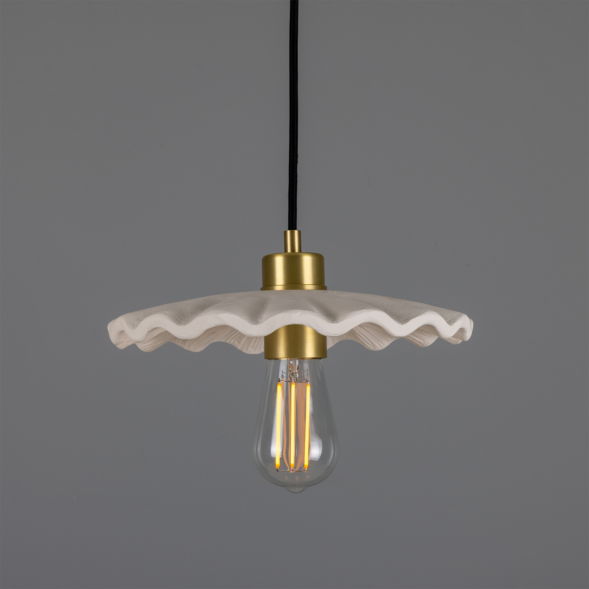 Kapok Organic Ceramic Pendant Light 27cm, Matte White Striped