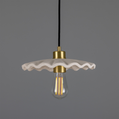 Kapok Organic Ceramic Pendant Light 27cm, Matte White Striped