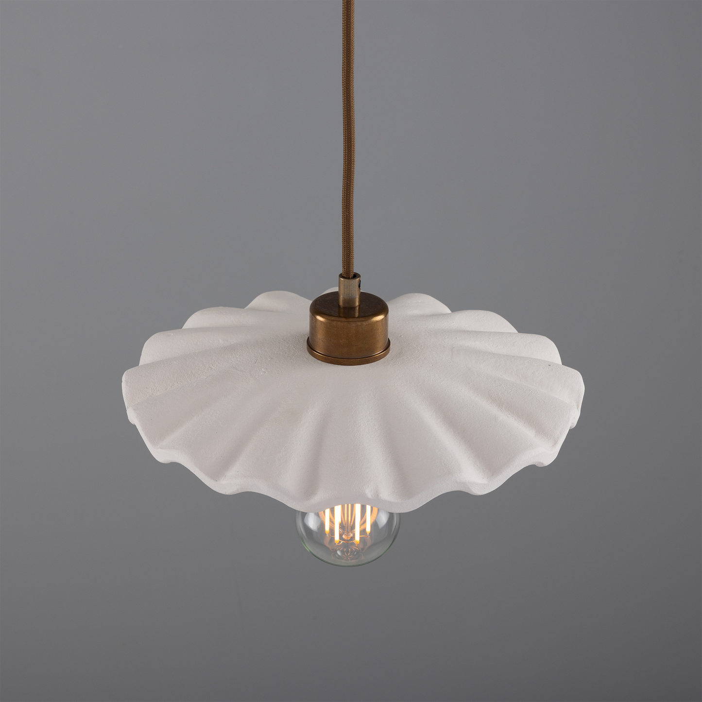 Kapok Organic Ceramic Pendant Light 27cm, Matte White Striped