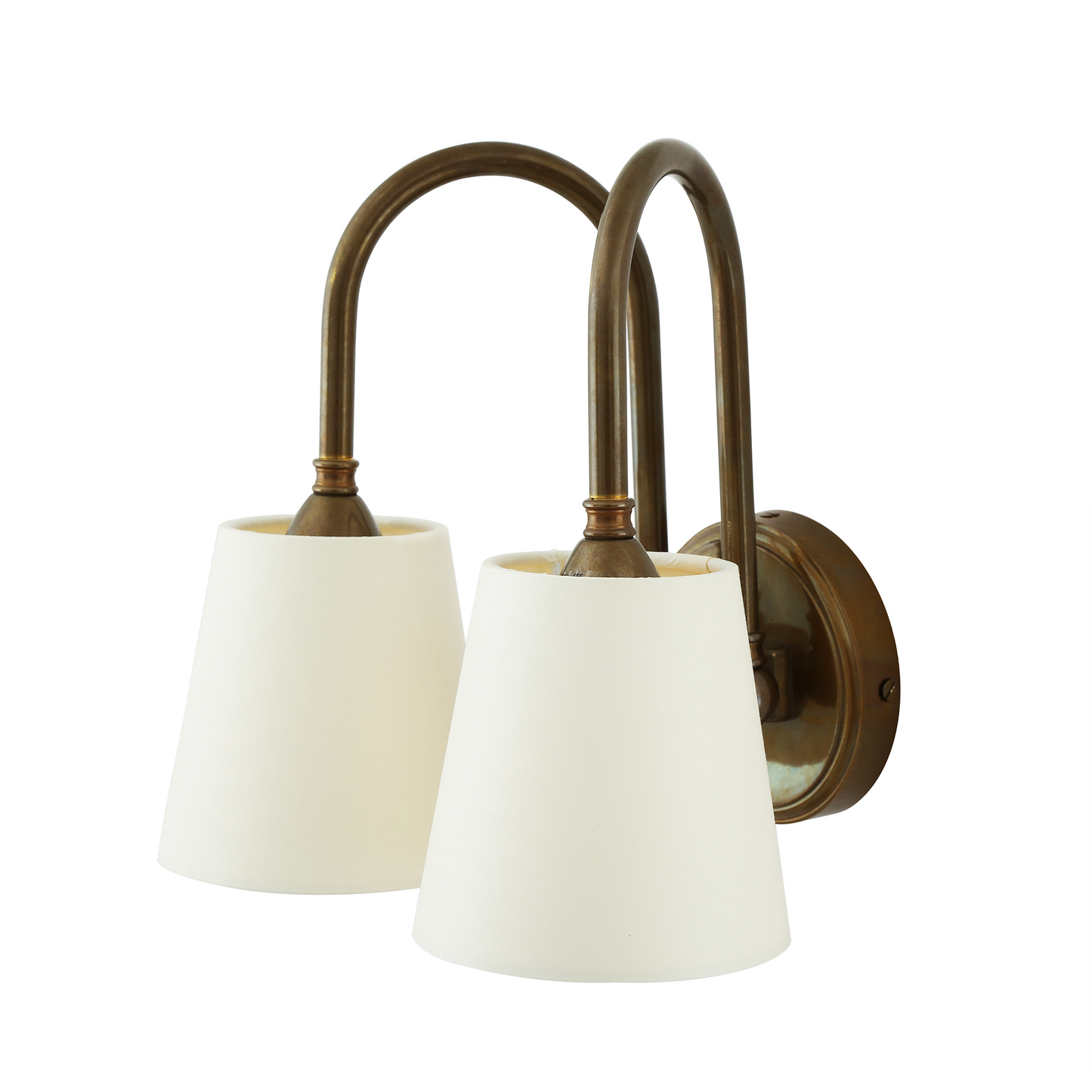Uppsala Two-Arm Brass Wall Light with Fabric Shades 28cm IP20
