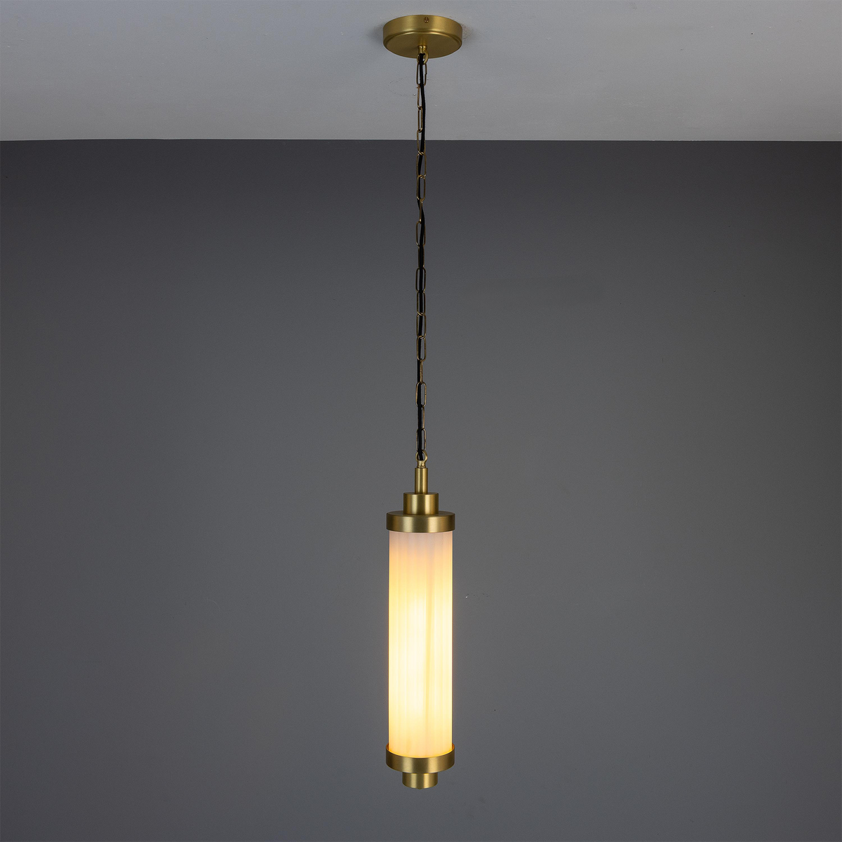 Louise Vintage Rippled Opal Glass and Brass Bathroom Pendant 52.5cm IP44