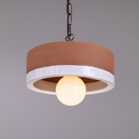 Seville Ceramic Mid-Century Modern Pendant Light, Terracotta and White Glaze