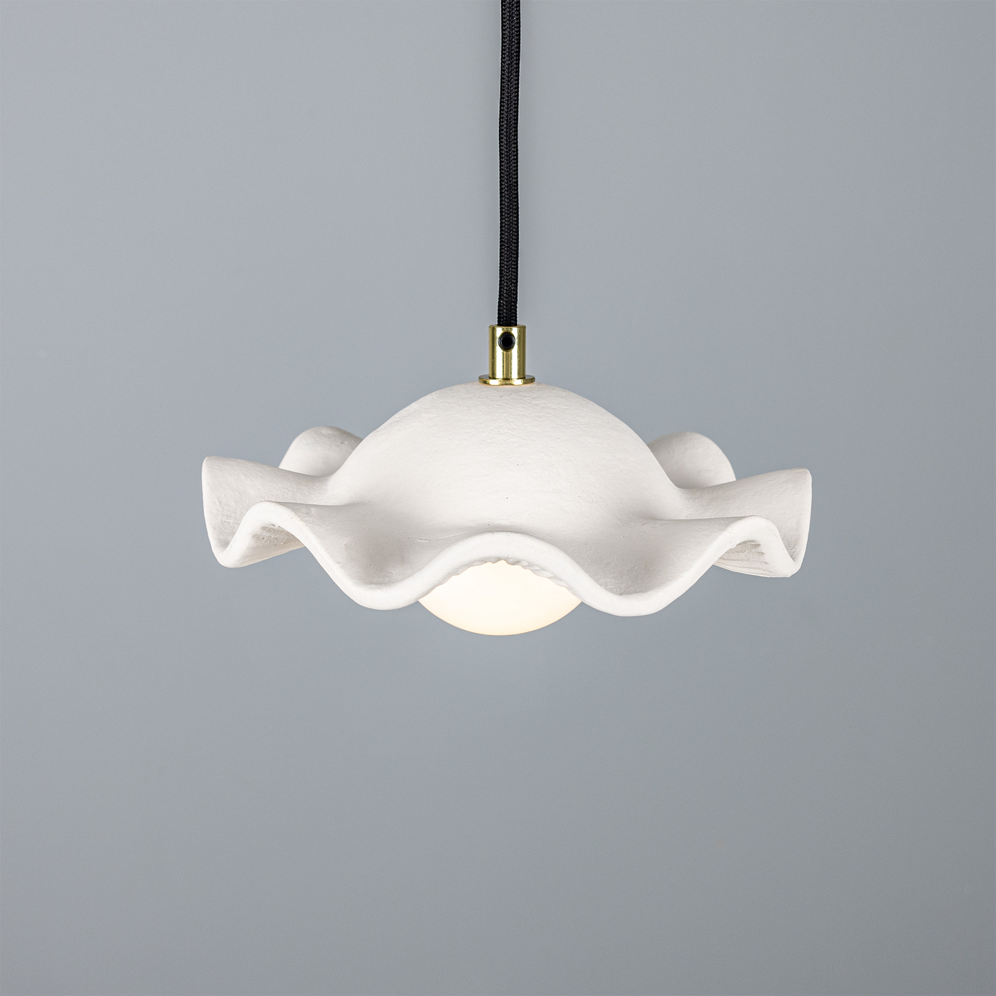 Rivale Pendant Light with Wavy Ceramic Shade, Matte White Striped
