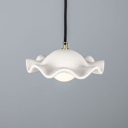 Rivale Pendant Light with Wavy Ceramic Shade, Matte White Striped