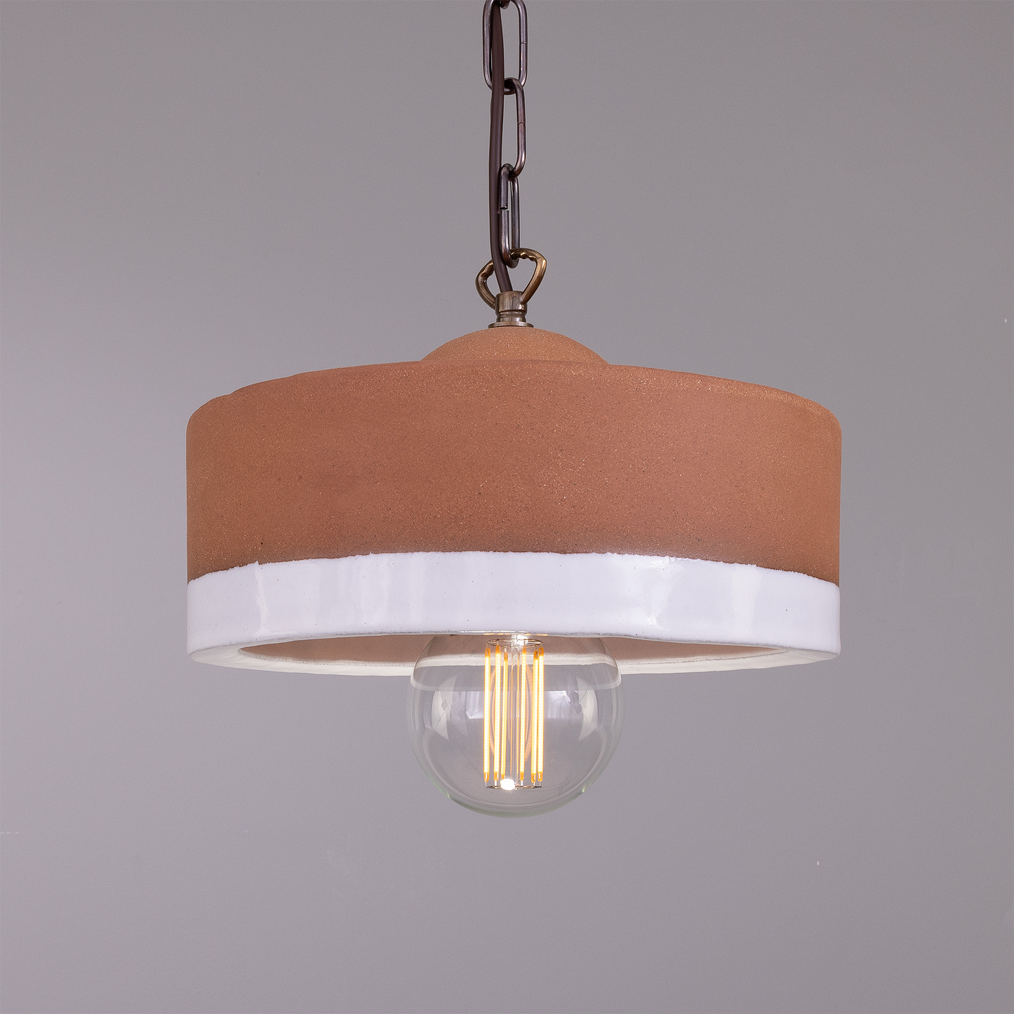 Seville Ceramic Mid-Century Modern Pendant Light, Terracotta and White Glaze