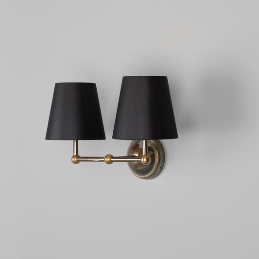 Busan Modern Brass Double Wall Light with Fabric Shades