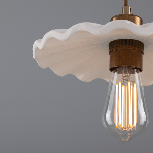 Kapok Organic Ceramic Pendant Light 27cm, Matte White Striped