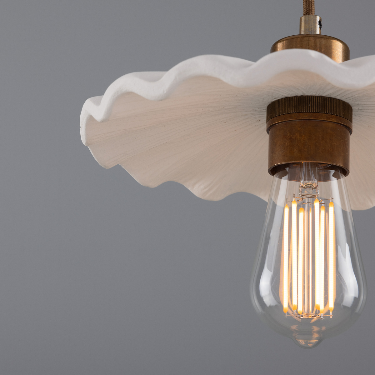 Kapok Organic Ceramic Pendant Light 27cm, Matte White Striped