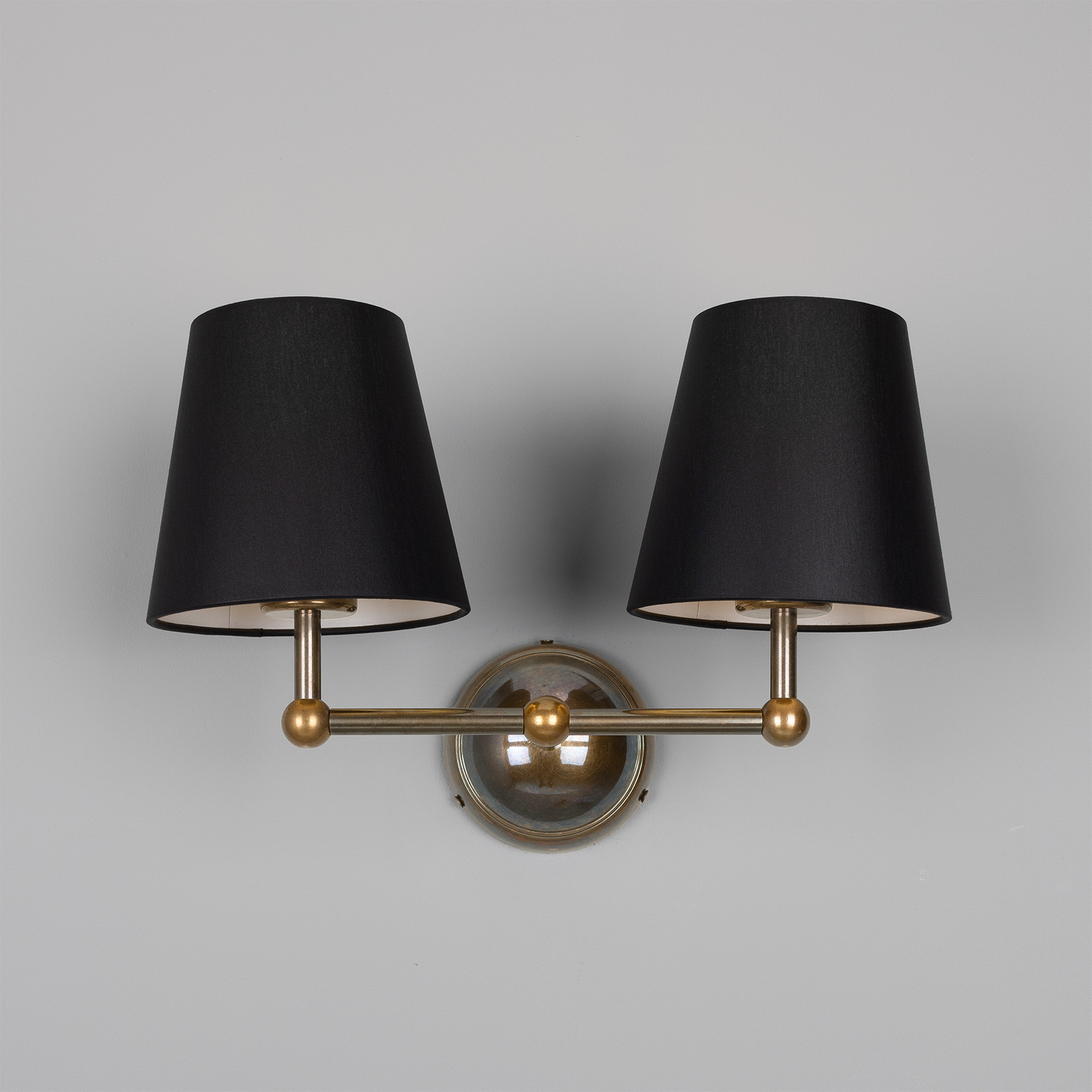 Busan Modern Brass Double Wall Light with Fabric Shades