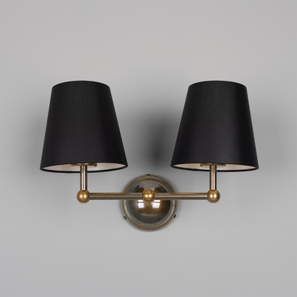 Busan Modern Brass Double Wall Light with Fabric Shades