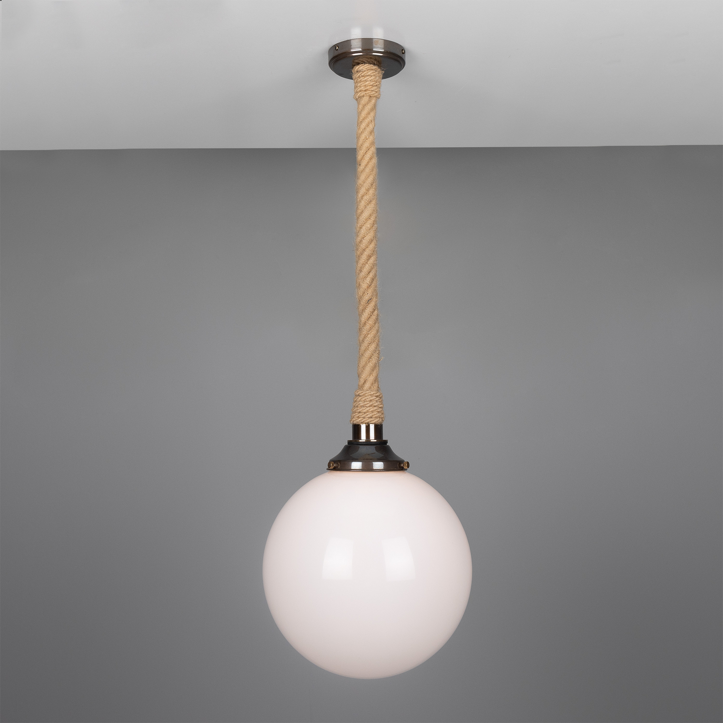 Azores Jute Rope Pendant Light with Opal Glass Globe 30cm IP44