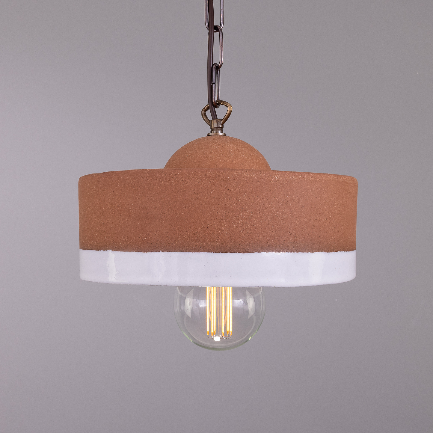 Seville Ceramic Mid-Century Modern Pendant Light, Terracotta and White Glaze
