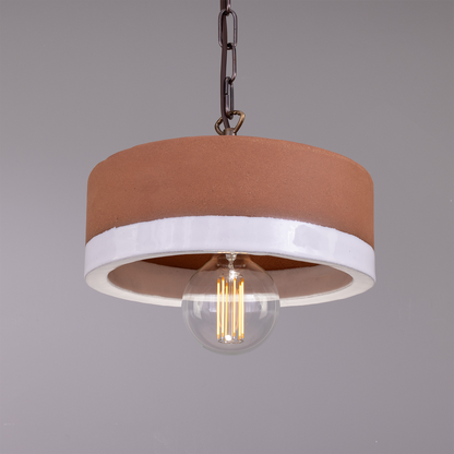 Seville Ceramic Mid-Century Modern Pendant Light, Terracotta and White Glaze