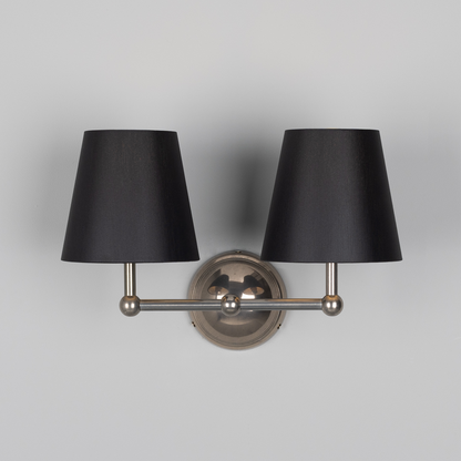 Busan Modern Brass Double Wall Light with Fabric Shades