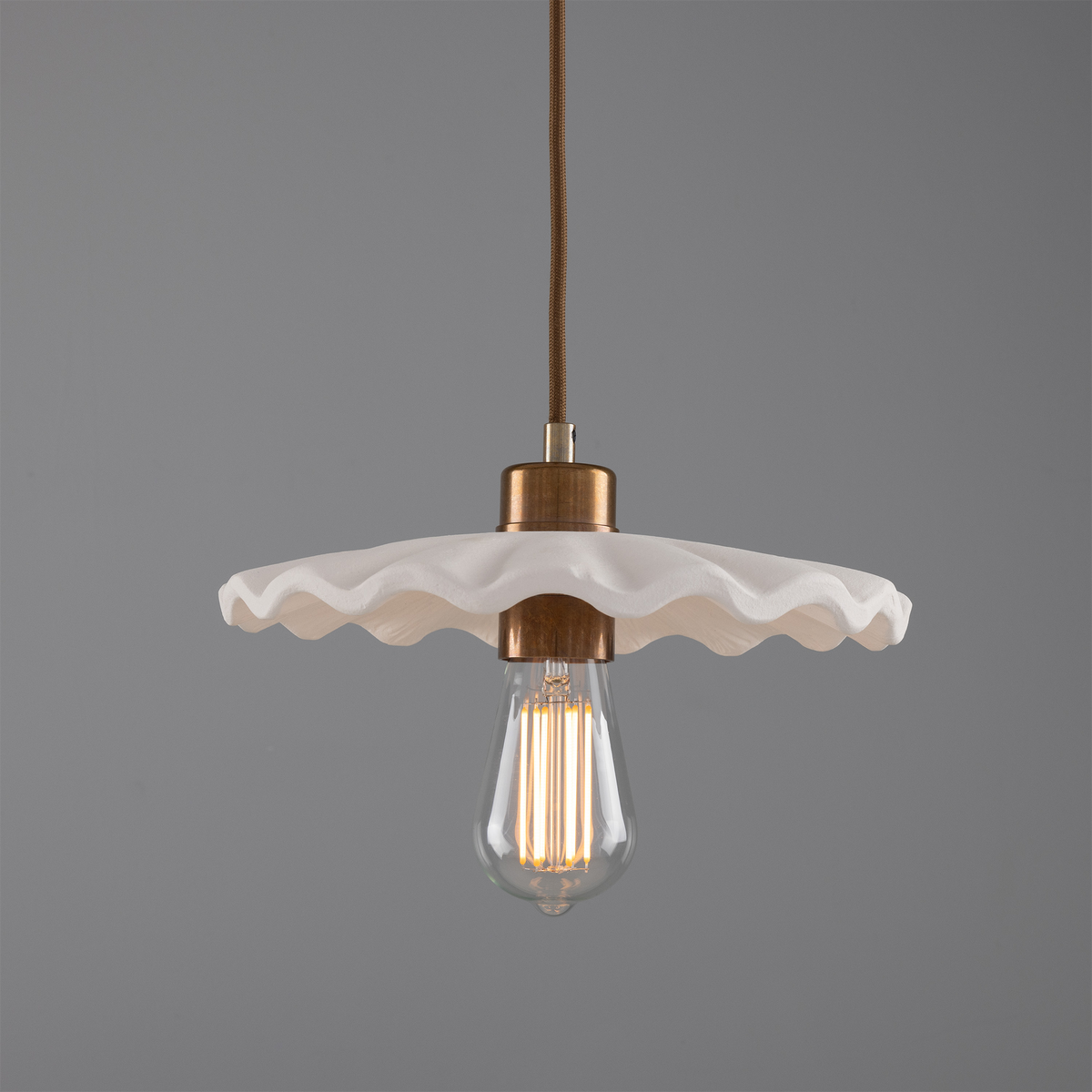 Kapok Organic Ceramic Pendant Light 27cm, Matte White Striped