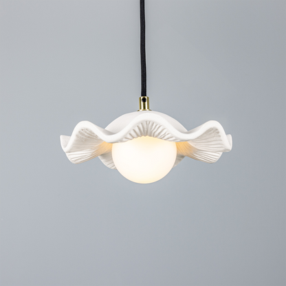 Rivale Pendant Light with Wavy Ceramic Shade, Matte White Striped