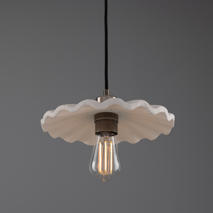 Kapok Organic Ceramic Pendant Light 27cm, Matte White Striped