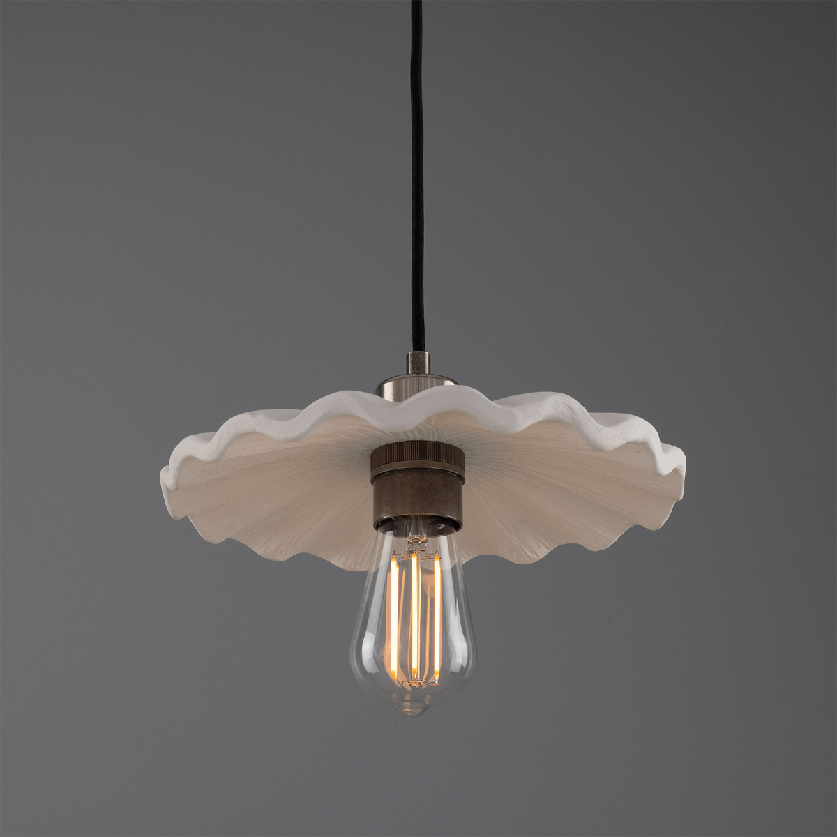 Kapok Organic Ceramic Pendant Light 27cm, Matte White Striped