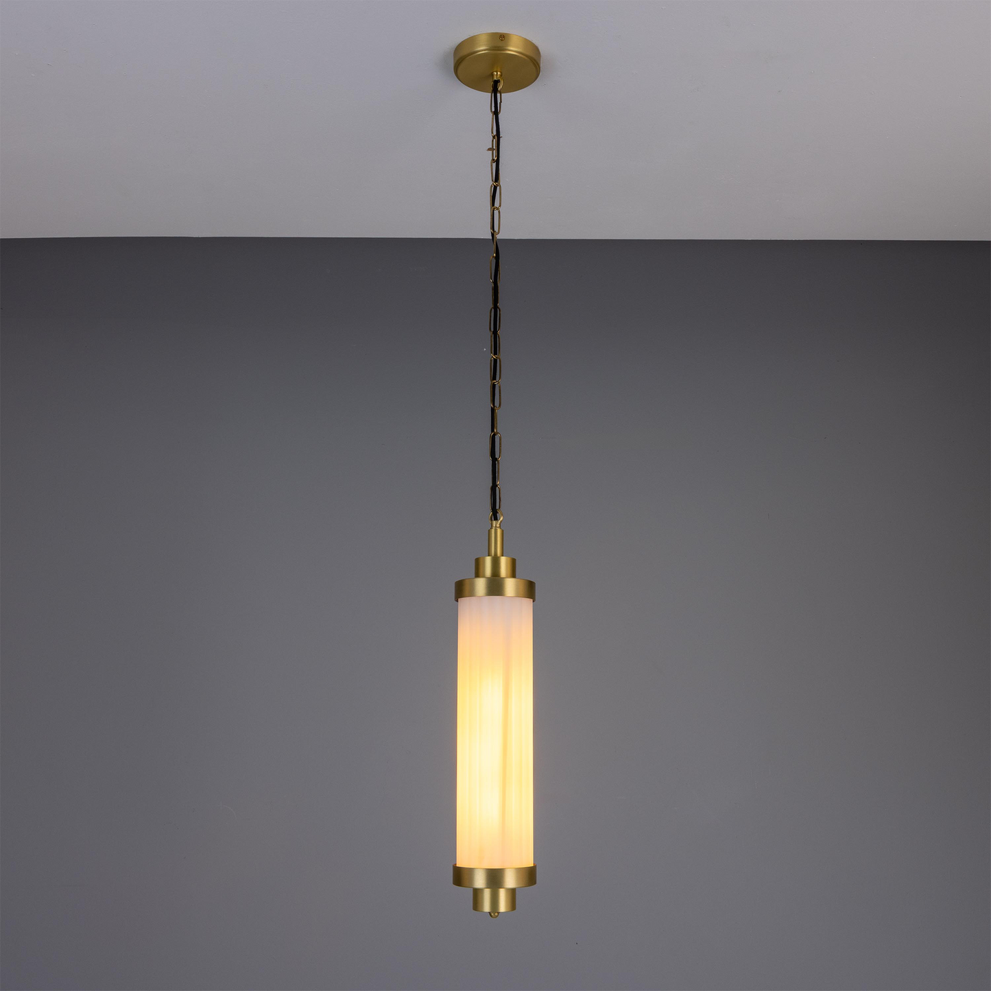 Louise Vintage Rippled Opal Glass and Brass Bathroom Pendant 52.5cm IP44