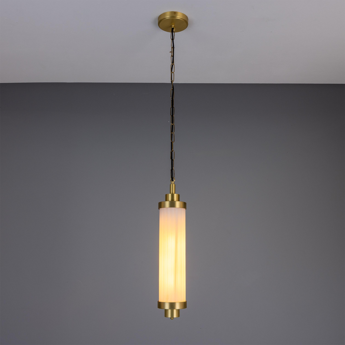 Louise Vintage Rippled Opal Glass and Brass Bathroom Pendant 52.5cm IP44