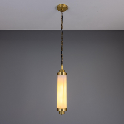 Louise Vintage Rippled Opal Glass and Brass Bathroom Pendant 52.5cm IP44