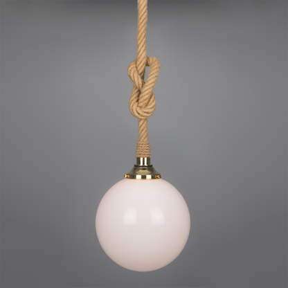 Azores Jute Rope Pendant Light with Opal Glass Globe 30cm IP44