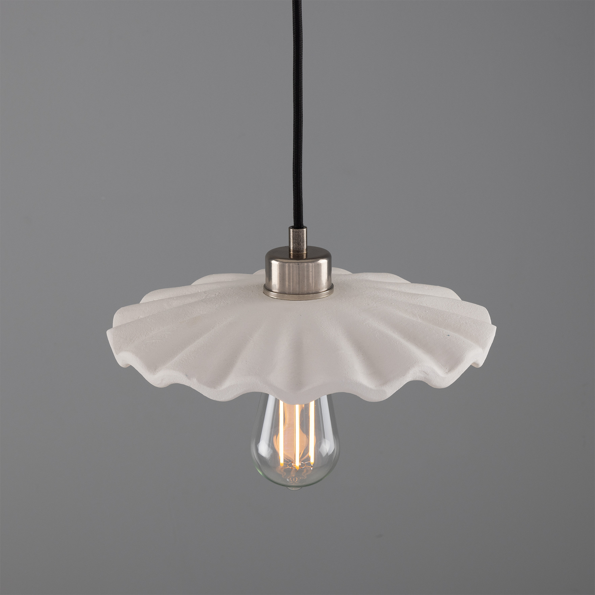 Kapok Organic Ceramic Pendant Light 27cm, Matte White Striped