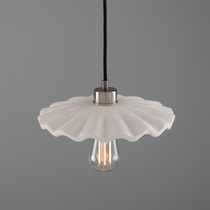Kapok Organic Ceramic Pendant Light 27cm, Matte White Striped