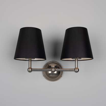 Busan Modern Brass Double Wall Light with Fabric Shades