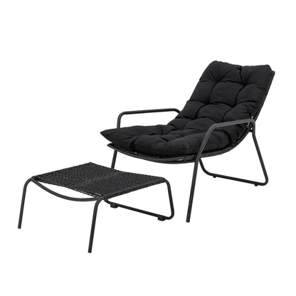 Boel Deck Chair with Stool Black Metal