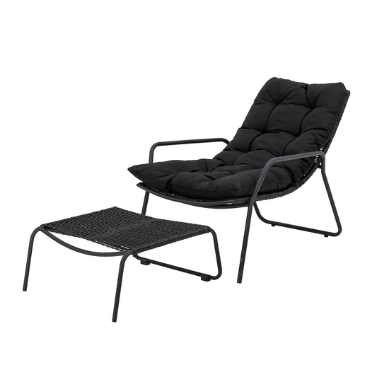 Boel Deck Chair with Stool Black Metal