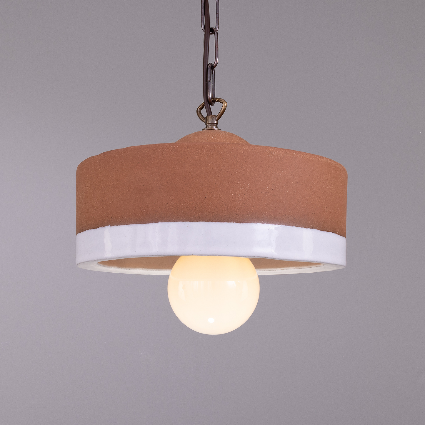 Seville Ceramic Mid-Century Modern Pendant Light, Terracotta and White Glaze