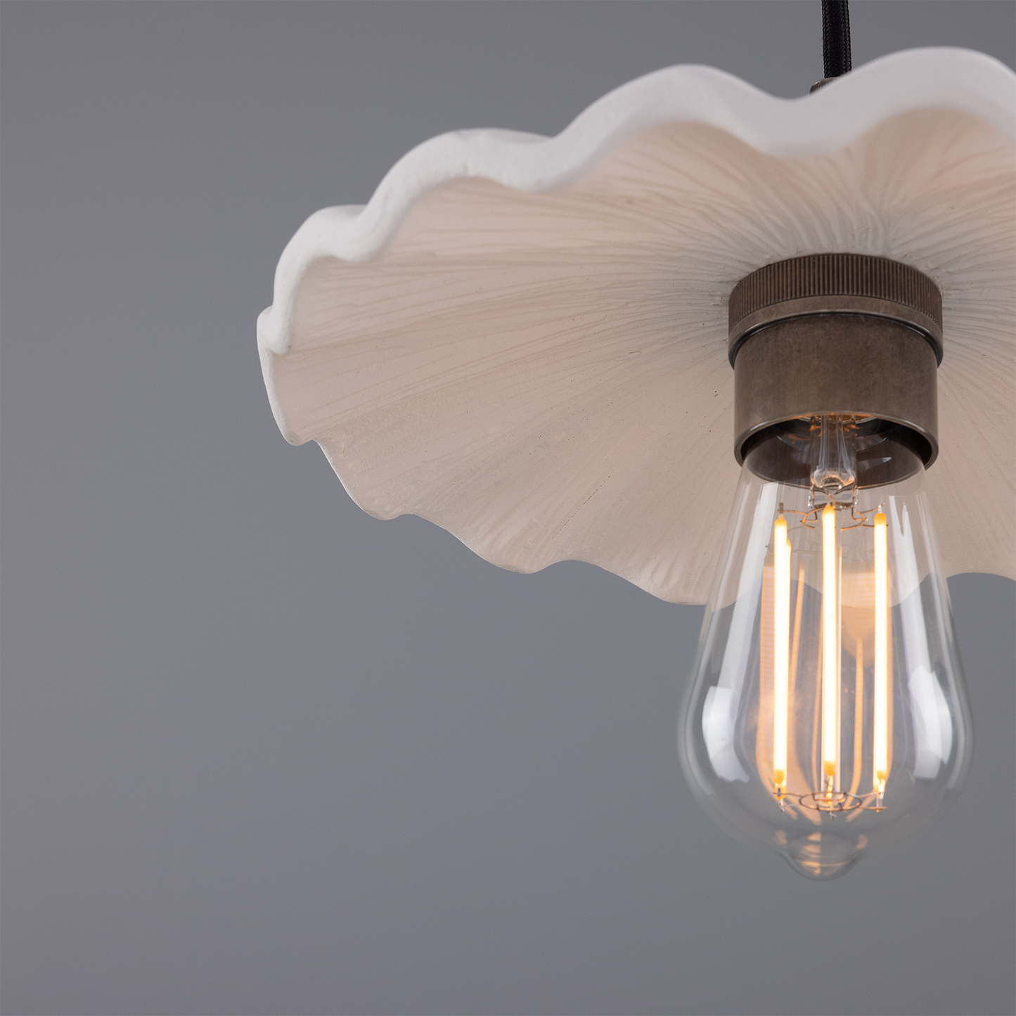 Kapok Organic Ceramic Pendant Light 27cm, Matte White Striped