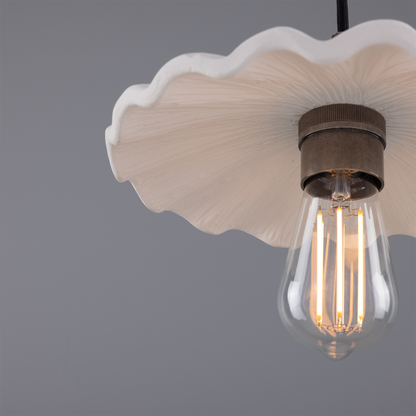 Kapok Organic Ceramic Pendant Light 27cm, Matte White Striped