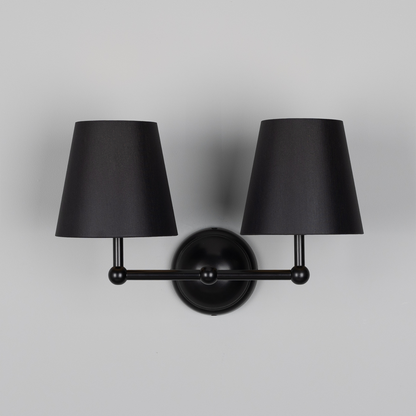 Busan Modern Brass Double Wall Light with Fabric Shades