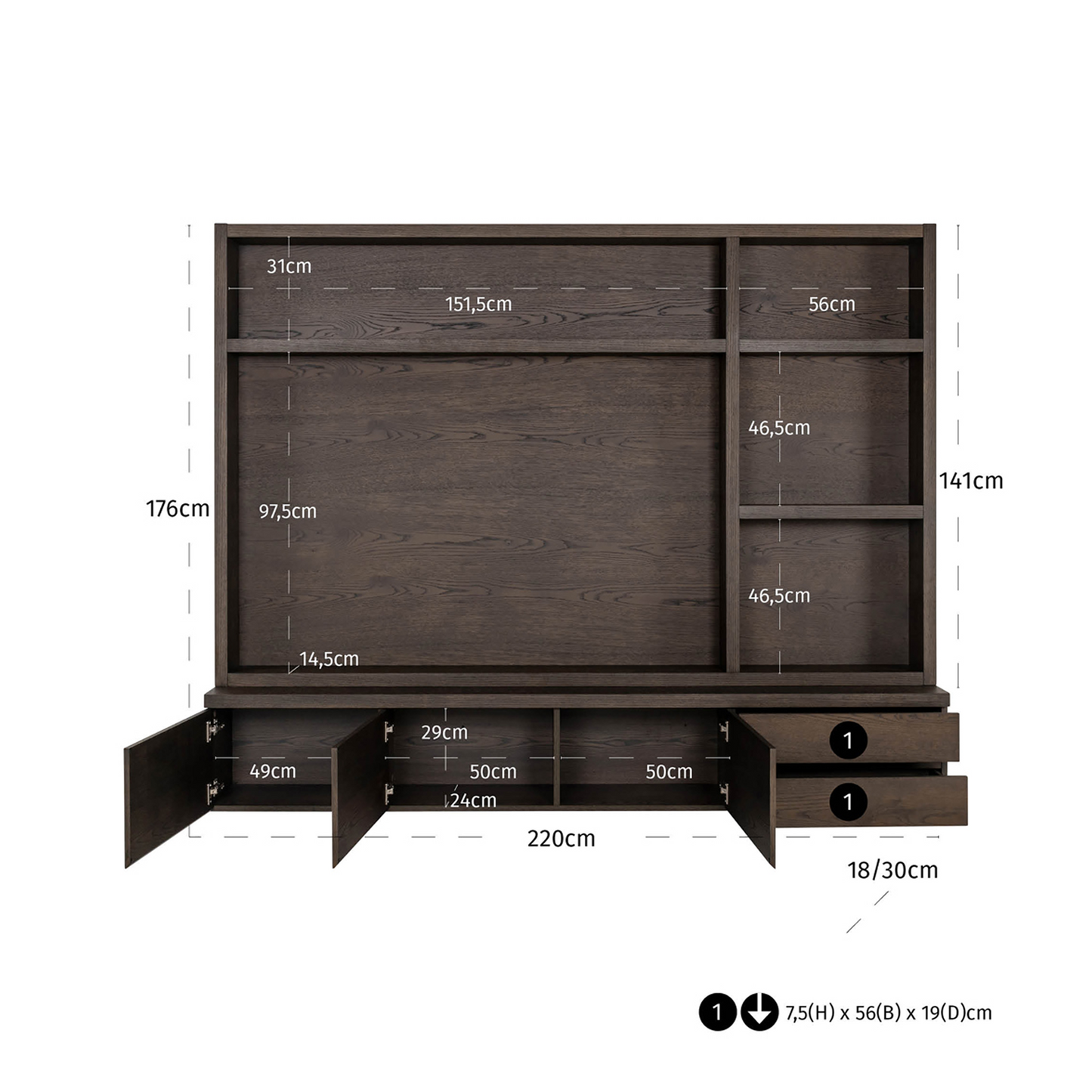 TV Cabinet Lachance Brown – 3 Doors, 2 Drawers