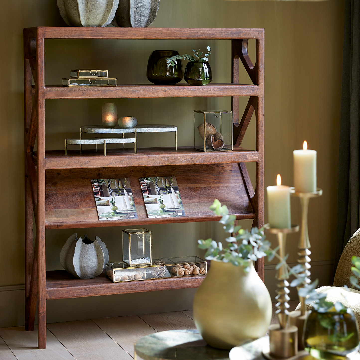 YUKI Acacia Dark Brown Open Cabinet