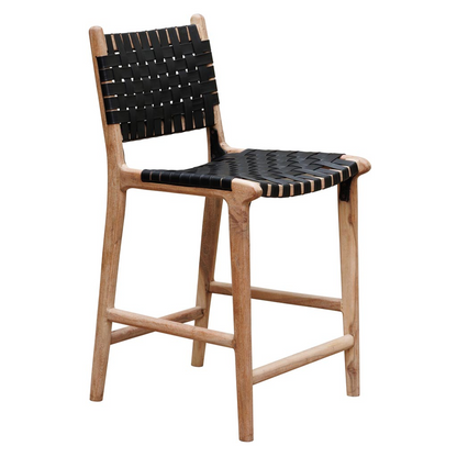 Leather Braided Bar Chair – Acacia Wood