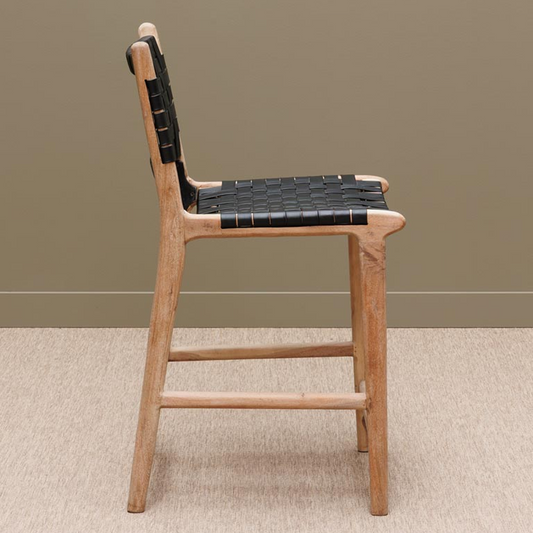 Leather Braided Bar Chair – Acacia Wood
