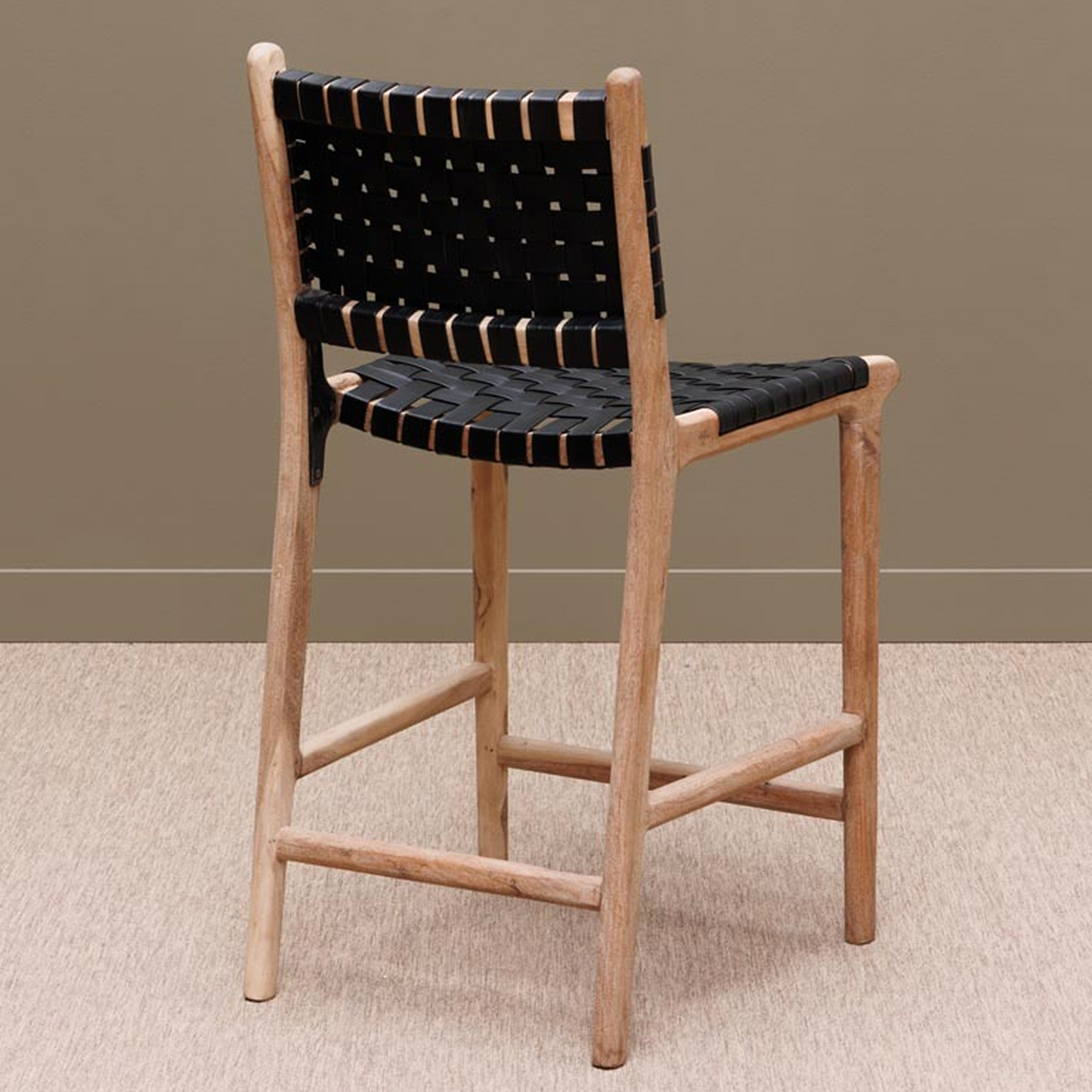 Leather Braided Bar Chair – Acacia Wood