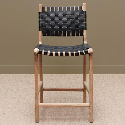 Leather Braided Bar Chair – Acacia Wood