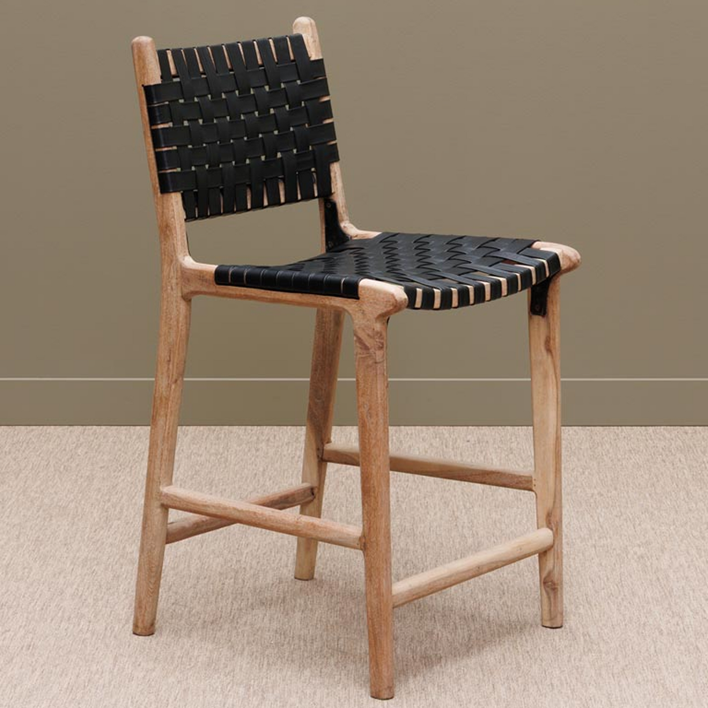 Leather Braided Bar Chair – Acacia Wood