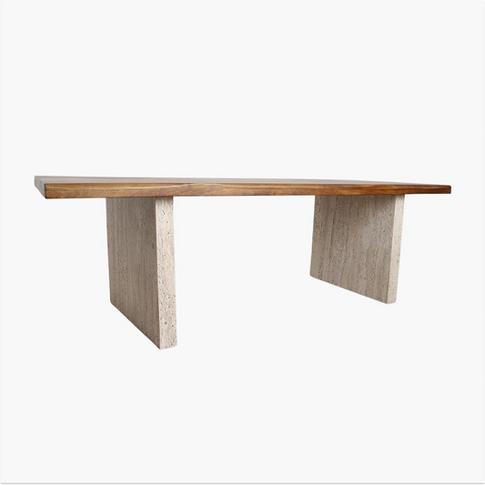 Live Edge Dining Table – Travertine Base