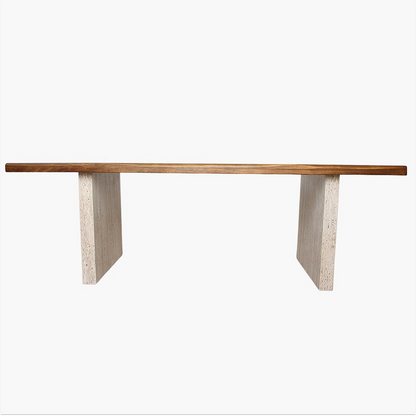 Live Edge Dining Table – Travertine Base