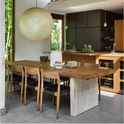 Live Edge Dining Table – Travertine Base