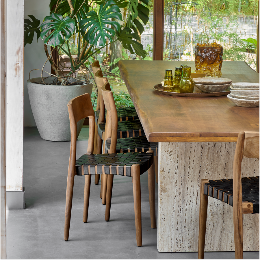 Live Edge Dining Table – Travertine Base