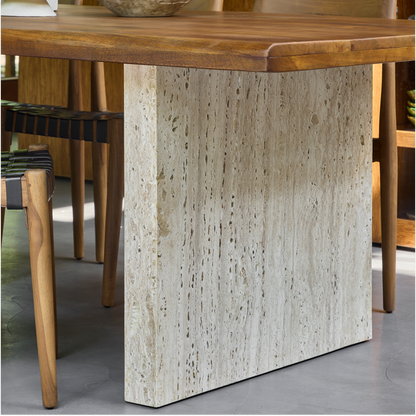Live Edge Dining Table – Travertine Base