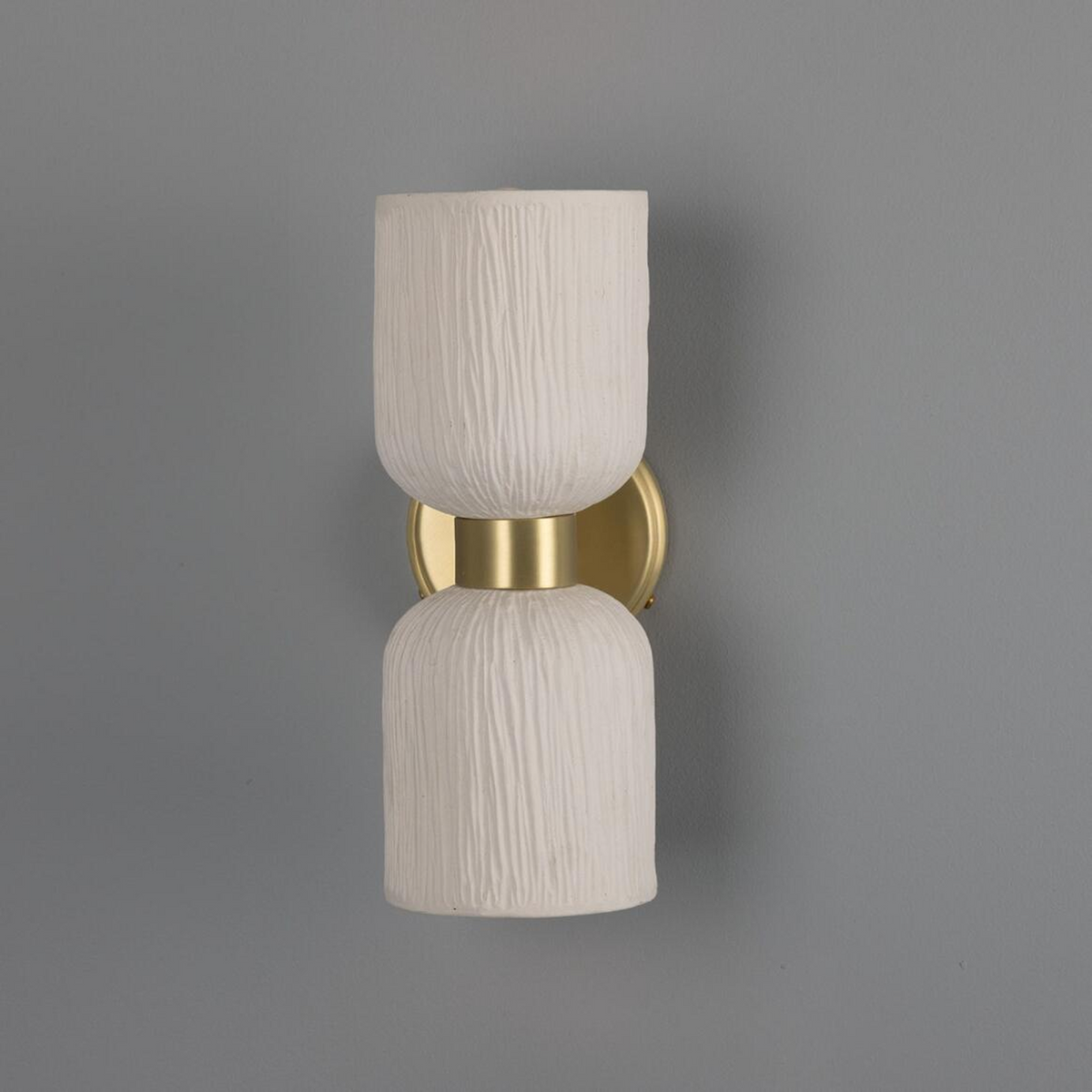 Sakura Matte White Striped Double Ceramic and Brass Wall Light 31cm IP20