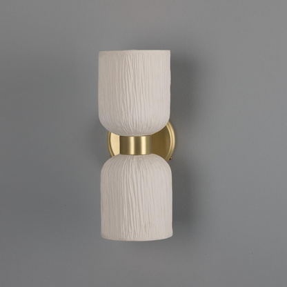 Sakura Matte White Striped Double Ceramic and Brass Wall Light 31cm IP20