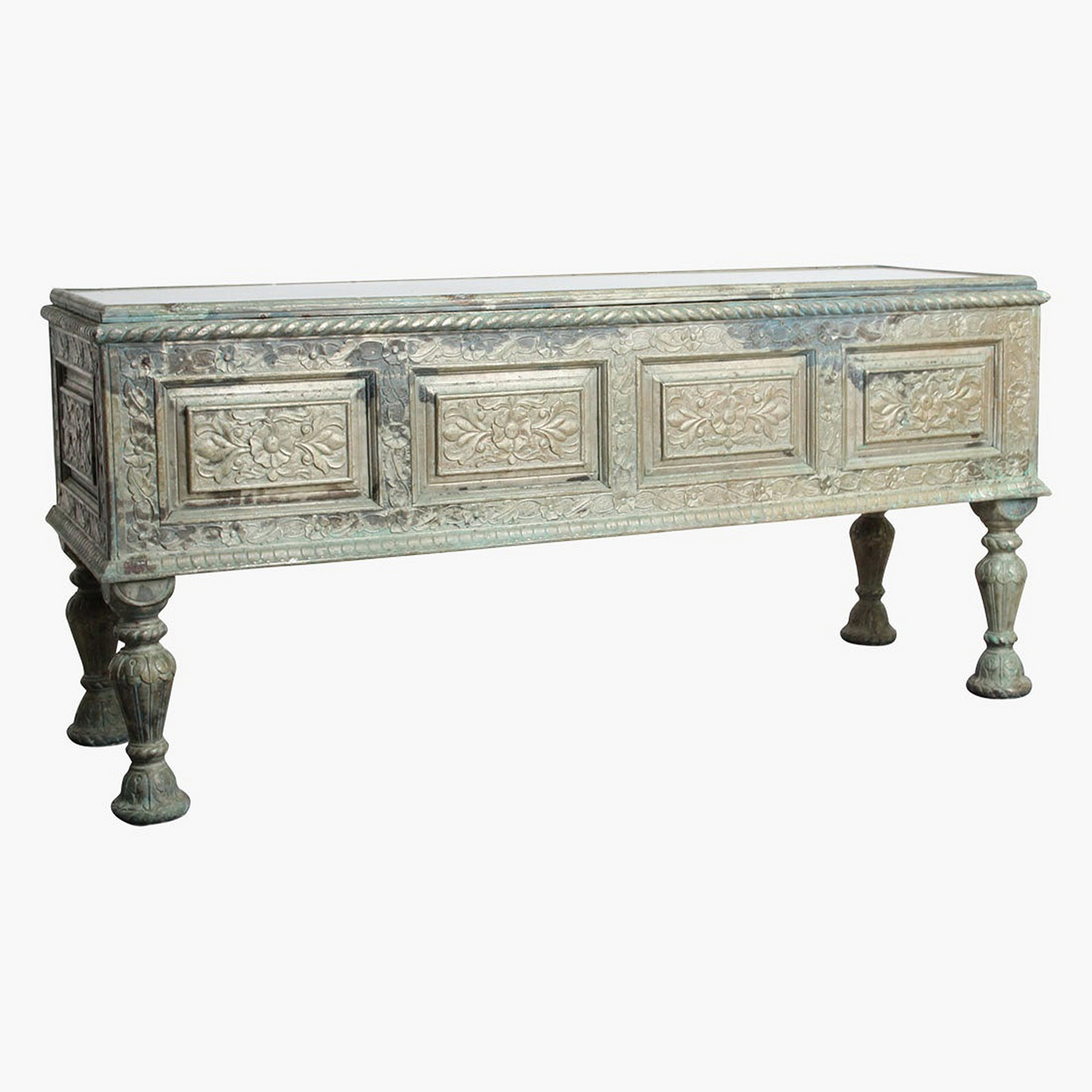 Temple Console Carved Wood with Brass Sheets